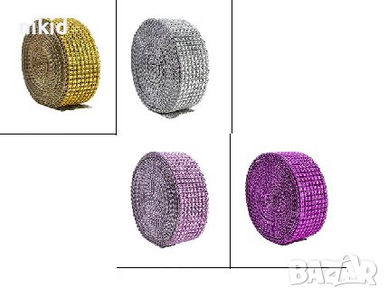 Лента камъчета камъни диаманти кристали кристални кант борд сребрист златист розов торта сватба деко, снимка 3 - Други - 21879822