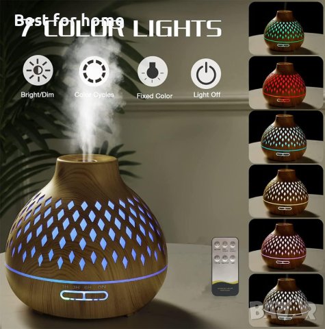 Junlic Aroma Diffuser 400 ml, ултразвуков овлажнител с осветление, снимка 2 - Декорация за дома - 44259560