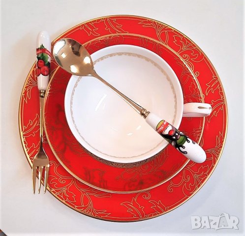 Червен комплект чинии от костен порцелан за съдомиялна машина, снимка 9 - Сервизи - 28078031