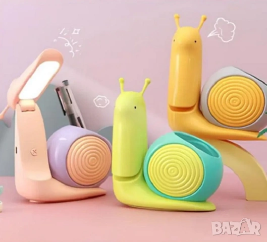 Детска LED лампа Охлювче с моливник USB настолна лампа, снимка 3 - Други - 54009215