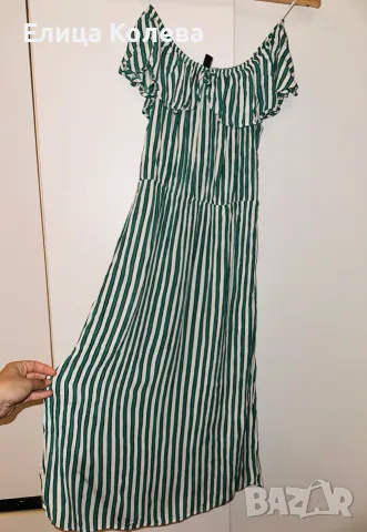 Divided/ H&M миди рокля с цепки, в бяло и зелено, размер XS-S, снимка 5 - Рокли - 56012767