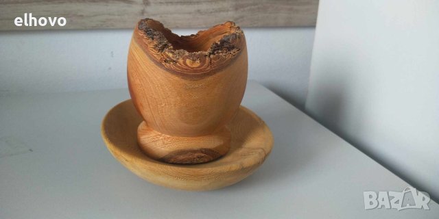 Дървена чашка с чинийка за декорация, снимка 4 - Декорация за дома - 42269450