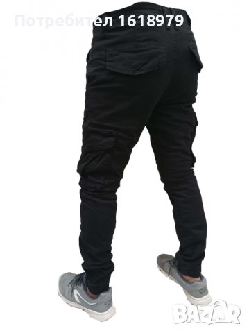 Черен карго панталон с ластик на глезена, снимка 2 - Панталони - 38218785