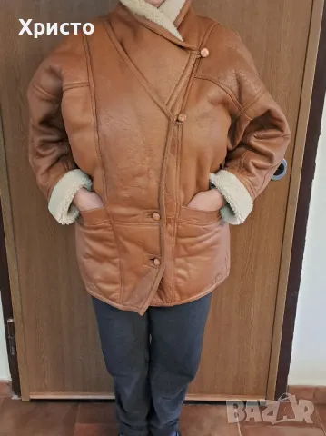 дамско палто кожух, естествена телешка кожа, кафяво супер, снимка 3 - Палта, манта - 48091566