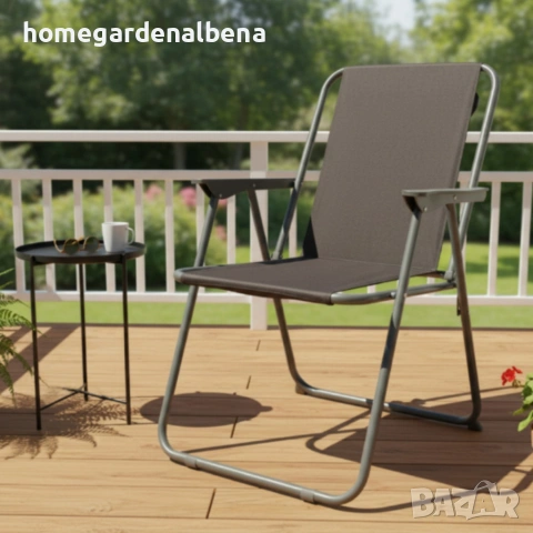 Сгъваем градински стол 53x59x76 см – прахово боядисана стомана, сив или черен, снимка 3 - Градински мебели, декорация  - 54108959