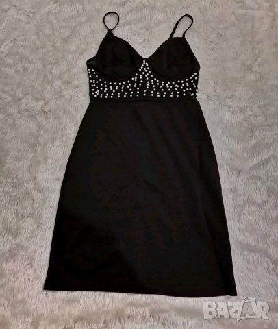 ПОСЛЕДНА С! Черна къса рокля с перли Avin Alessa Cliche, снимка 4 - Рокли - 27666132