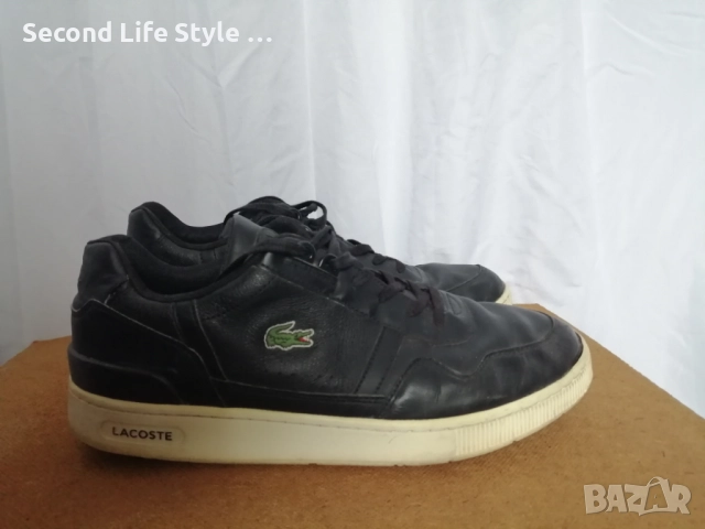 Номер 45 оригинални мъжки маратонки Lacoste, Естествена кожа, Черни