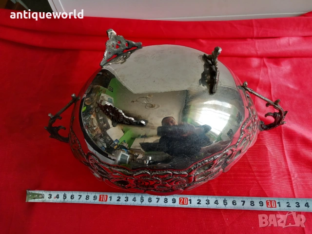 1900г. Стара Посребрена ЖАРДЕНИЕРА, Фруктиера,Грифони, снимка 7 - Антикварни и старинни предмети - 54298709