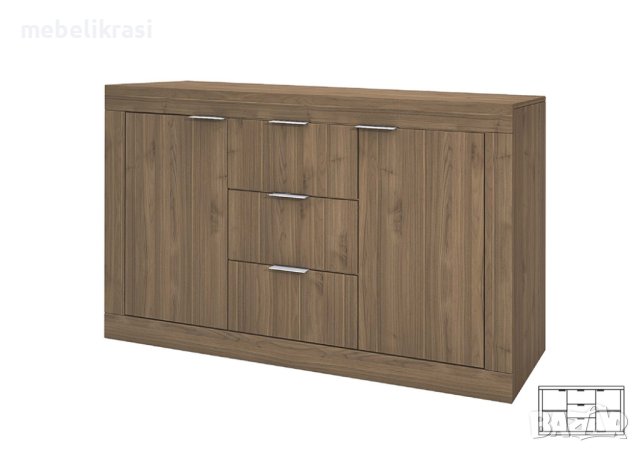 Скрин сити 3075 - 138/45/81 см., 3 бр. чекмеджета, 2 бр. вратички, сонома тъмна, снимка 5 - Скринове - 42269671