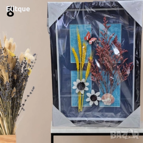 Декорация за стена, крафт картина с хербарии, различни видове 43.5cm*31.5cm, снимка 4 - Картини - 52895784
