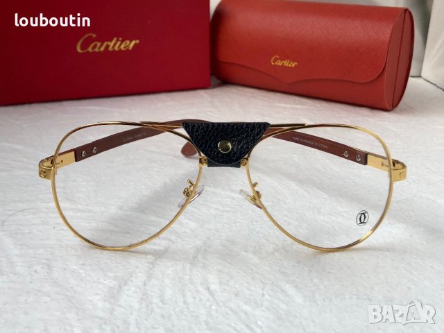 Cartier 2023 прозрачни мъжки слънчеви очила с кожа и дървени дръжки, снимка 5 - Слънчеви и диоптрични очила - 42813053