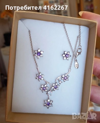 Сребърен комплект Пандора, колие и обици , снимка 3 - Колиета, медальони, синджири - 52414350