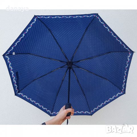 1538 Дамски автоматичен чадър за дъжд на точки с цветя двоен автомат 96см, снимка 6 - Други - 29255414