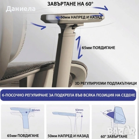 Ергономичен бял офис стол с 3D лумбална опора и наклон 145° – максимален комфорт за работа и гейминг, снимка 6 - Столове - 54268721