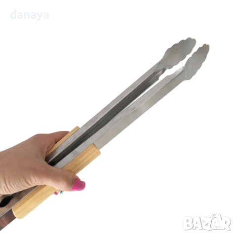 Голяма щипка за скара с дървена дръжка, 40 см, снимка 3 - Прибори за хранене, готвене и сервиране - 54188997