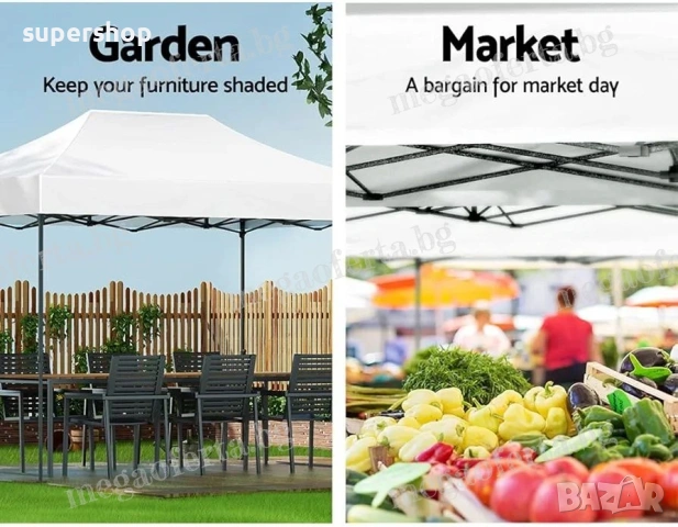 Сгъваема Шатра 3х4.50 с Усилена Конструкция и Гумирано Бяло Покривало, снимка 10 - Градински мебели, декорация  - 54168934