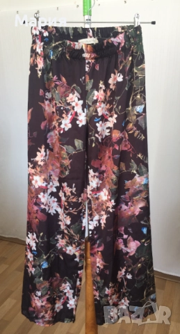 С размер Нов Италиански Дамски Летен Панталон New Collection Pink Широк Флорален Черен Цветен Шарен, снимка 5 - Панталони - 51823643