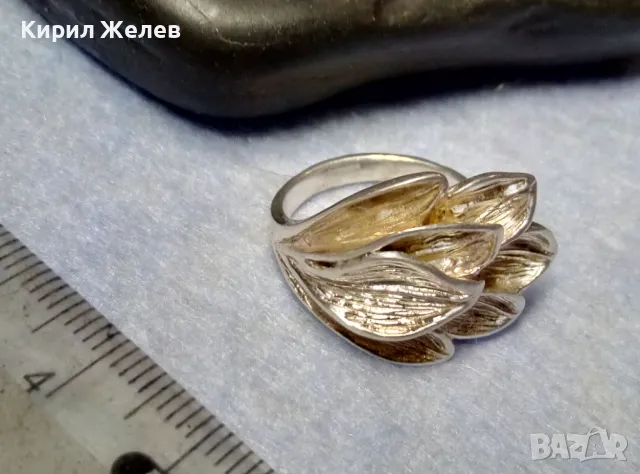 РАЗКОШЕН ФЛОРАЛЕН СРЕБЪРЕН ПРЪСТЕН СРЕБРО 925 с БЯЛА ПОЗЛАТА ХУДОЖЕСТВЕНА БИЖУТЕРСКА ИЗРАБОТКА 49297
