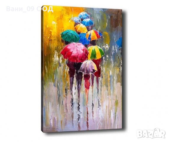 100см! Картина-канава "Шарени чадъри под дъжда", снимка 5 - Картини - 39967102