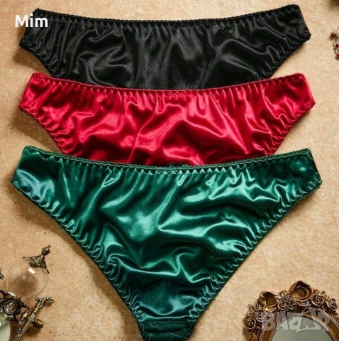 L Сатенени бикини в черно/ червено и маслено зелено , снимка 13 - Бельо - 53207811