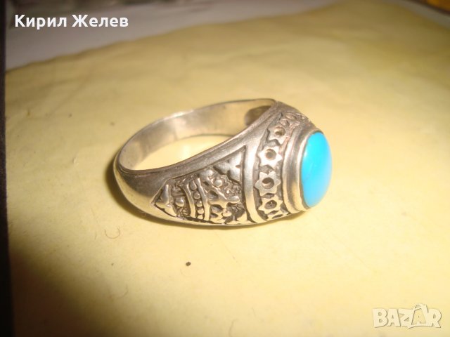 СРЕБЪРЕН ТЮРКОАЗЕН ОРНАМЕНТИРАН РЪЧНО ПРЪСТЕН СРЕБРО 925 ЮВЕЛИРНА СТАРА МАЙСТОРСКА ИЗРАБОТКА 14507, снимка 16 - Пръстени - 33737126