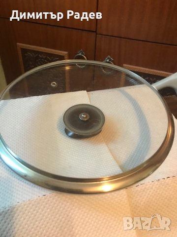 ТЕНДЖЕРА ЕМАЙЛИРАНА  Ф28 СМ СЪС УДЕБЕЛЕНО ДЪНО 5ММ И СТЪКЛЕН КАПАК, снимка 6 - Съдове за готвене - 42915930