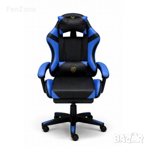 Ергономичен геймърски стол с масажна функция и поставка за крака – черно-син, снимка 3 - Столове - 54096629