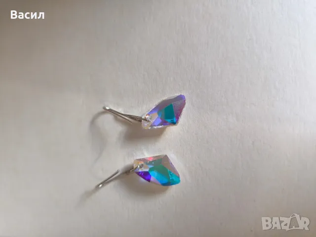 сребърни обеци с кристали Сваровски , снимка 4 - Обеци - 47972024