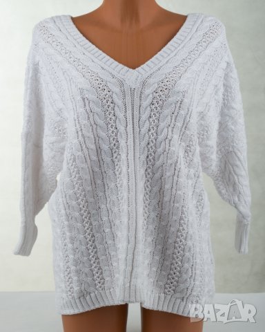 Бял дамски пуловер с памук марка MKM Knitwear
