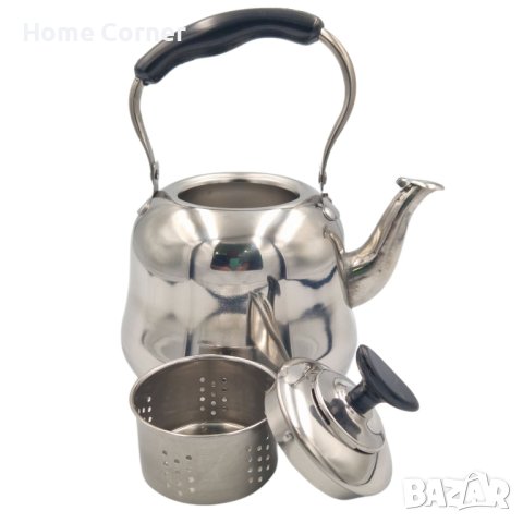 ЧАЙНИК 1.5 ЛИТРА, НЕРЪЖДАЕМА СТОМАНА, С ЦЕДКА, снимка 2 - Аксесоари за кухня - 44232153