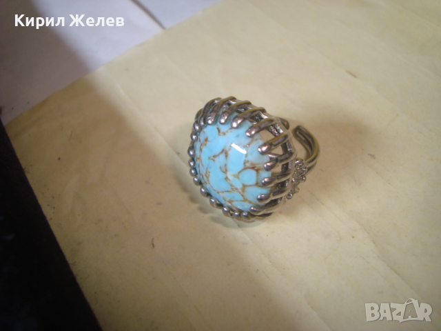 ПОСРЕБРЕН ТЮРКОАЗЕН АРТ ПРЪСТЕН РЕГУЛИРУЕМ с ШЛИФОВАН ЮВЕЛИРНО НАТУРАЛЕН ТЮРКОАЗ 26620, снимка 8 - Пръстени - 36382032
