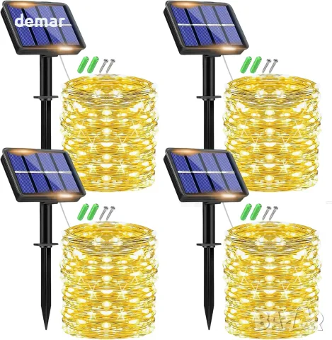 Govee Solar String Lights Outdoor – 4 комплекта, 15 м, 150 топло бели LED, водоустойчиви, 8 режима