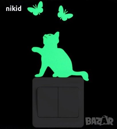  коте с пеперуди светещ флуоресцентен неонов стикер за контакт ключ на лампа копчето