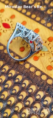 Дизайнерски фрезован със сърца , сребърен пръстен със циркони размер 17мм, снимка 3 - Пръстени - 40324348