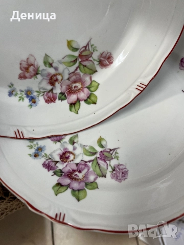  Ябълков цвят на СИП с червени миглички♥️ Плато-36 см 6 броя за основно-23.5 см , снимка 7 - Чинии - 52726047