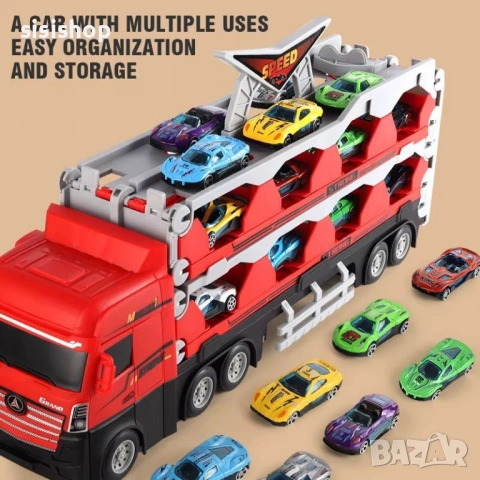 Детски камион автовоз с функция „Изстрелвачка“ и разгъващо се трасе за състезания 4643, снимка 2 - Коли, камиони, мотори, писти - 53942651