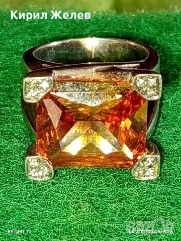 Екстравагантен сребърен пръстен тип Коктейлен пръстен с ЦИТРИН и инкрустирани кристали 51806, снимка 5 - Пръстени - 53002494
