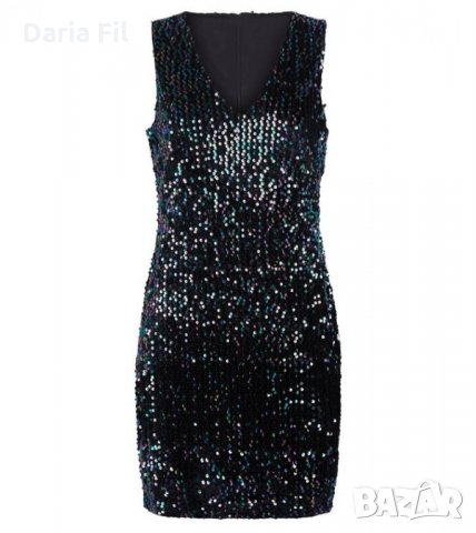 Черна рокля с лице в черни пайети и гръб - много фино плетиво - Л/ХЛ размер , снимка 3 - Рокли - 30523729