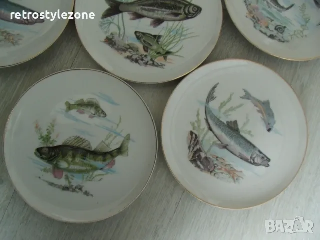 № 7964 стари японски порцеланови чинии - 7 броя   - SAITO JAPAN  - илюстрации - риби  , снимка 3 - Сервизи - 49692250