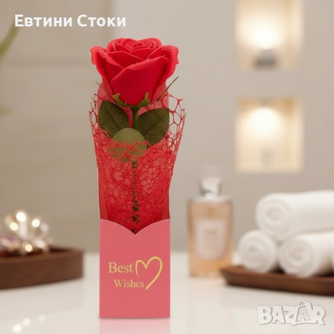 Единична декоративна роза в кутия „Best Wishes“, снимка 4 - Романтични подаръци - 53069026