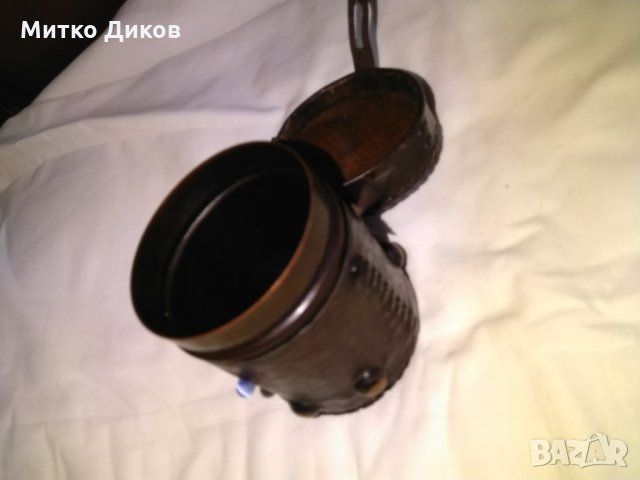 Метална медна чашка с обвивка естествена кожа с инкрустации от соца винтидж, снимка 12 - Колекции - 29428594