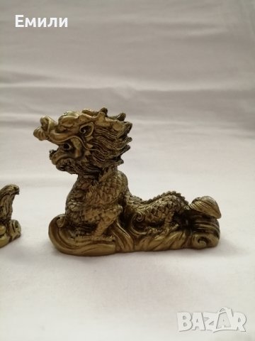Комплект сувенири статуетки китайски дракони в бронзов цвят, снимка 7 - Статуетки - 44466254