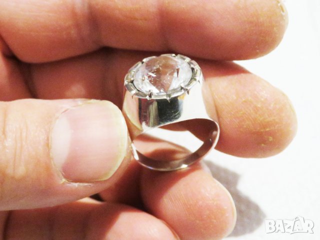 мъжки сребърен пръстен, солиден мъжки пръстен с голям камък - цирконий - стар внос от Щатите ., снимка 2 - Пръстени - 31568998