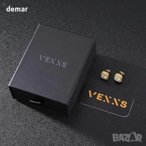 Обеци на винт VEXXS от сребро 925 с 5A цирконии и златно покритие, снимка 7 - Обеци - 55945920
