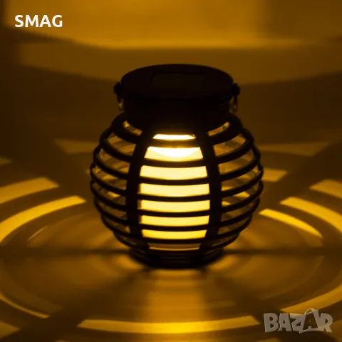 Соларен LED фенер лампа с пламък Пластмасов кръгъл черен Ø11x11см S_1193285, снимка 2 - Соларни лампи - 49907156