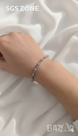 Нежна гривна с танзанити от Тайланд, снимка 7 - Гривни - 52720062