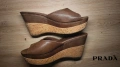 Оригинални Prada сандали с коркова платформа, размер 40, кафяви, снимка 1