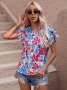 Дамска лятна модна двуслойна риза с къс ръкав с флорален принт, 4цвята - 023, снимка 3