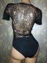 Zara M-Черно боди с къс ръкав от дантела и микрофибър , снимка 1