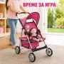 Детска количка за кукли с подвижен сенник, колани и кош за аксесоари, снимка 5